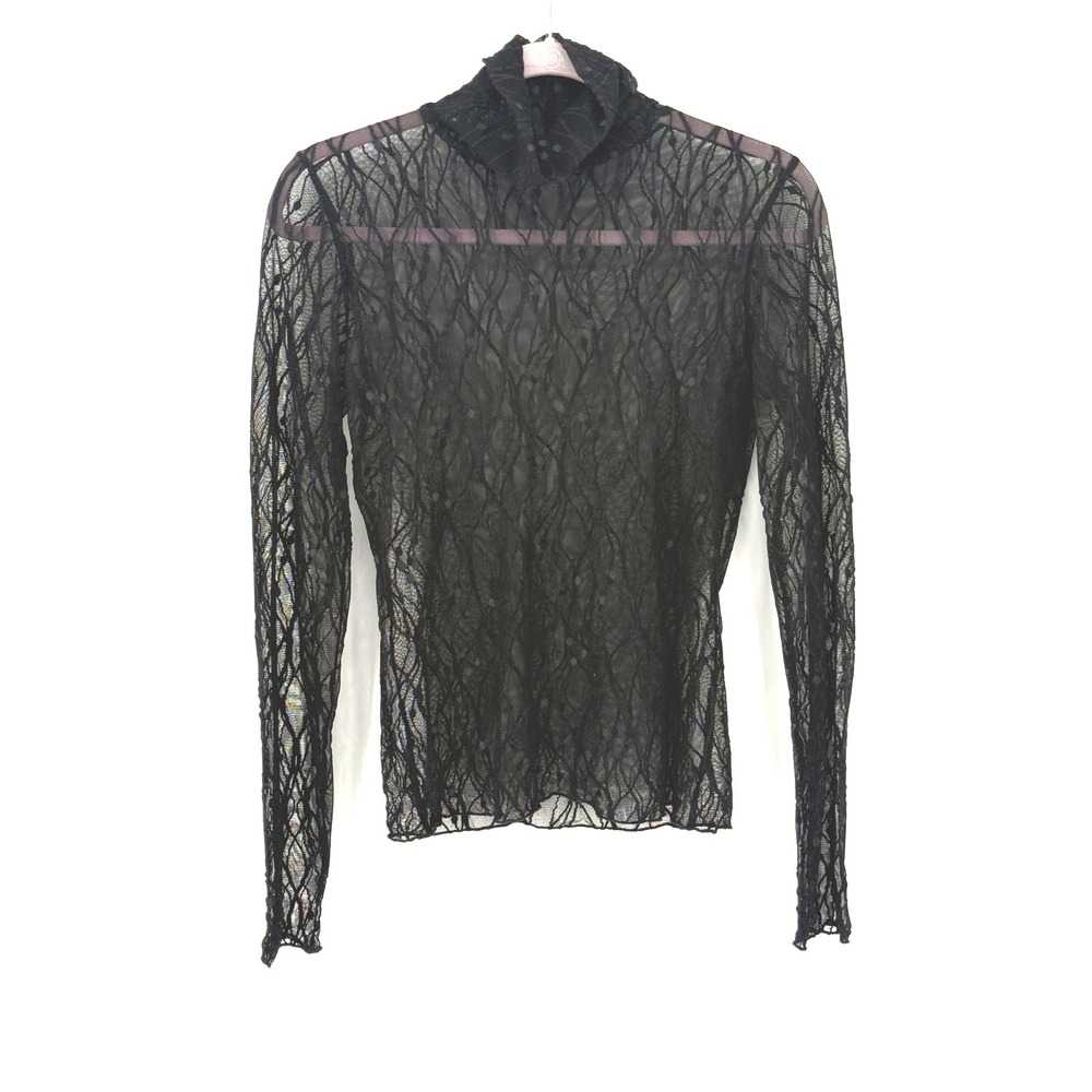 MNG Women Sheer Lace Whimsigoth Witchy Long Sleeve Top Size L Fairy Grunge Goth